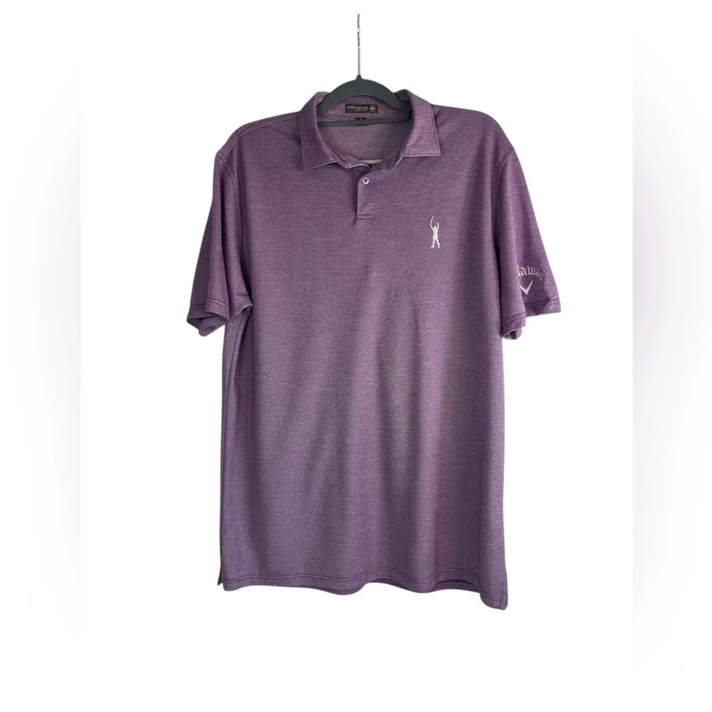 Peter Millar Crown Sport Men’s Golf Polo Shirt L Purple Callaway Logo Wool Blend